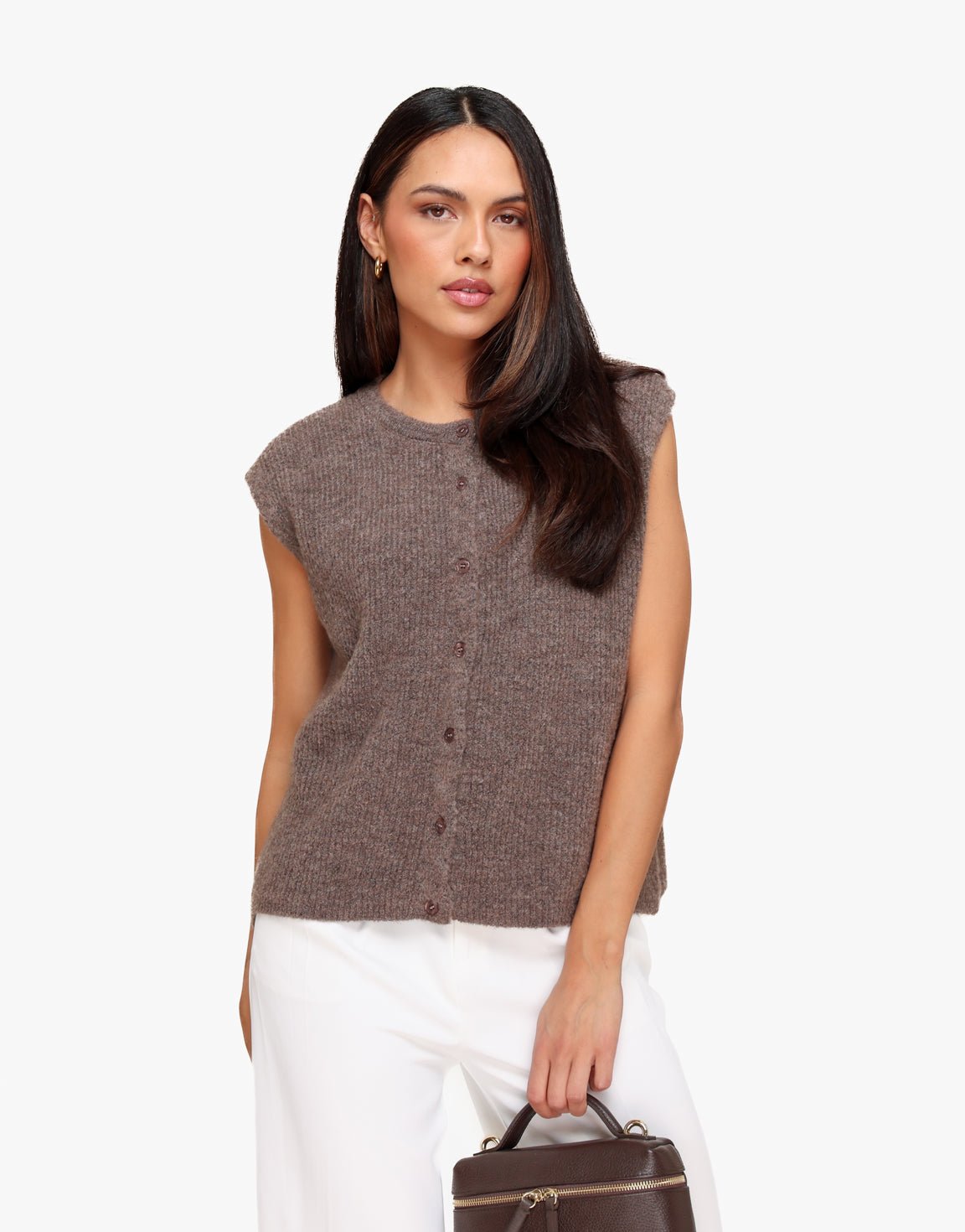 Taupe Mouwloze Gilet - Vest - Olivia & Kate