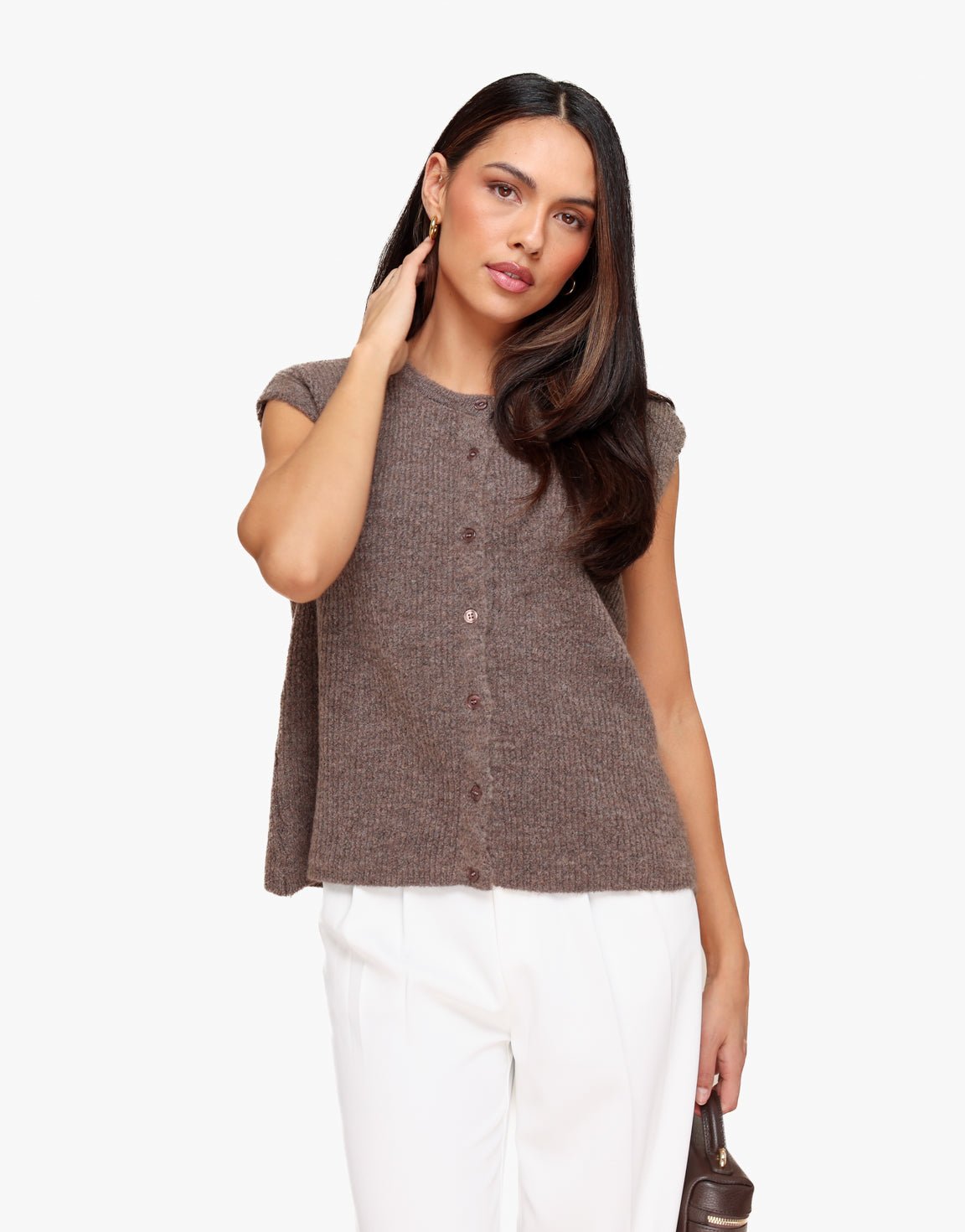 Taupe Mouwloze Gilet - Vest - Olivia & Kate