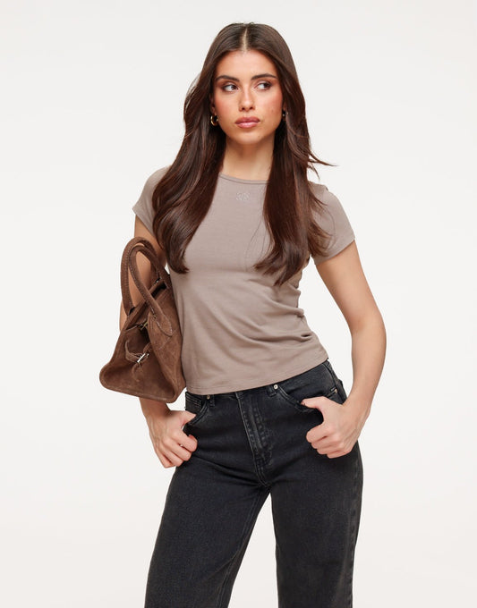 Taupe O&K Basic SS - Top - Olivia & Kate