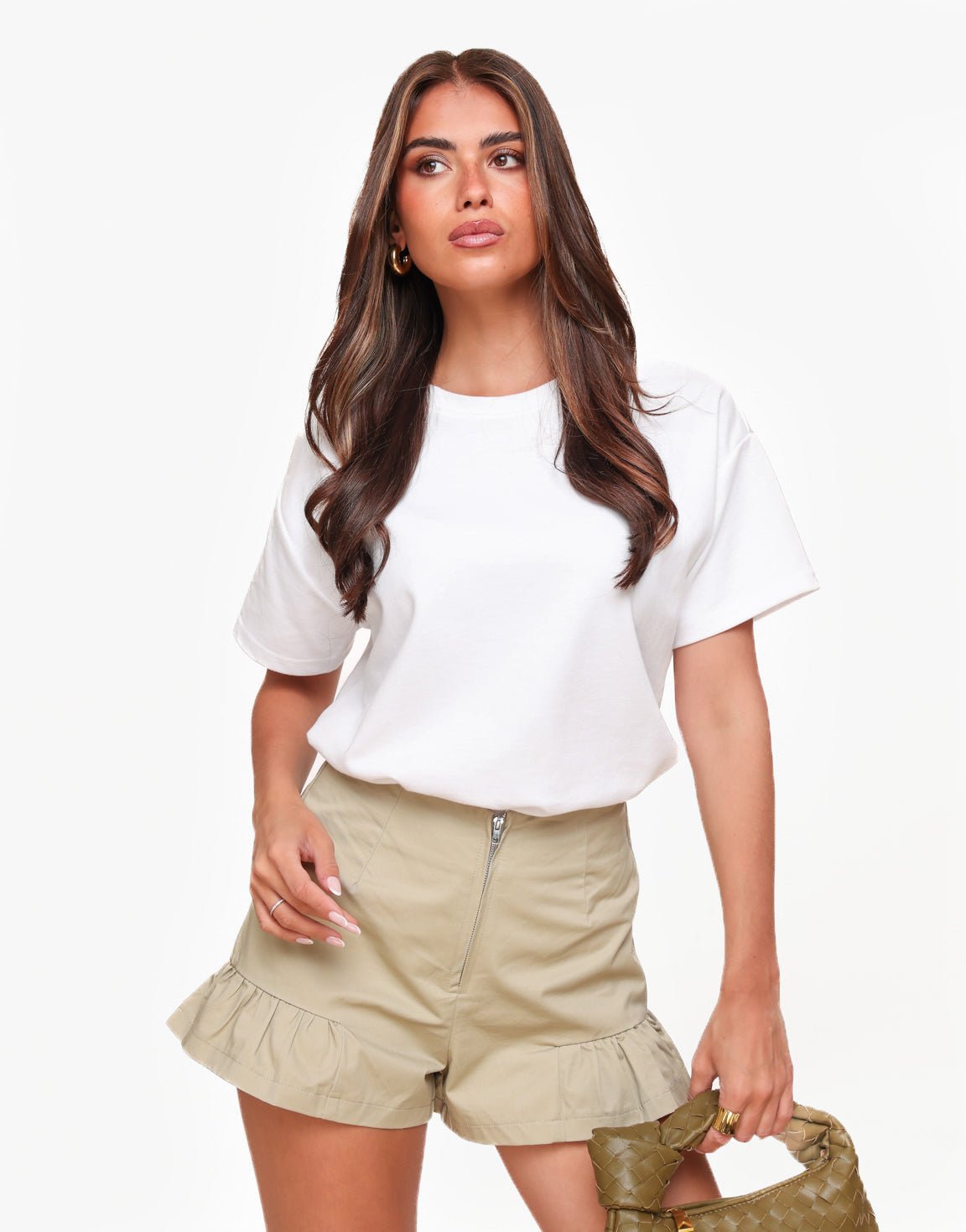 Taupe Petite Rits Ruffel - Short - Olivia & Kate