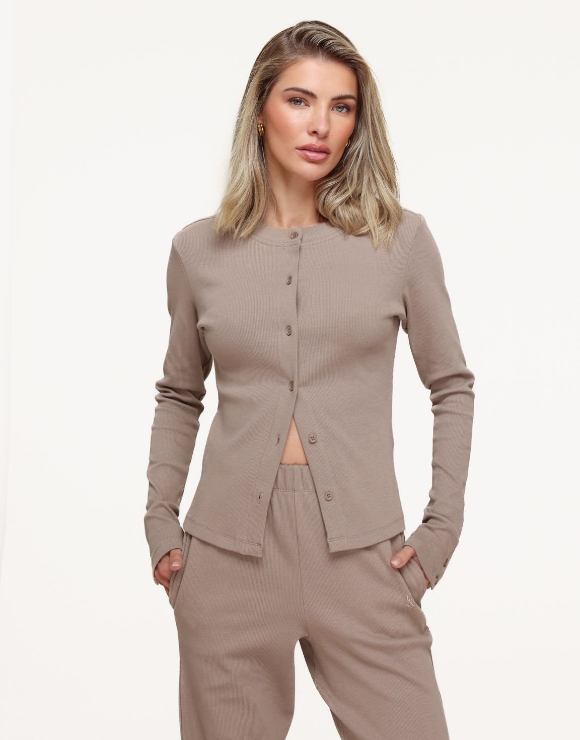 Taupe Ribbed Lounge - Top - Olivia & Kate