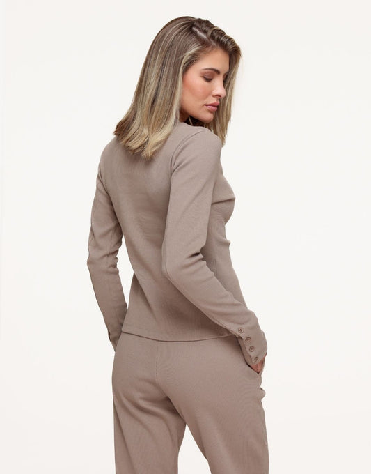 Taupe Ribbed Lounge - Top - Olivia & Kate