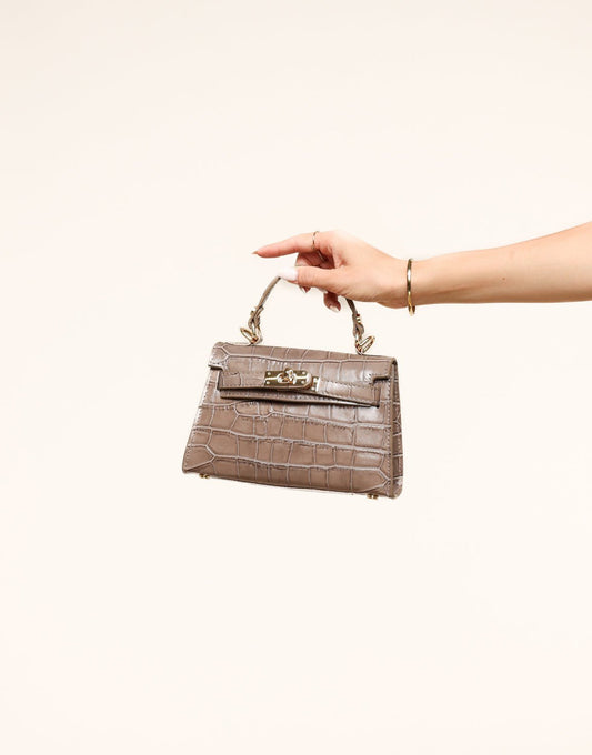 Taupe Slangen Leren Gouden Detail - Tas - Olivia & Kate