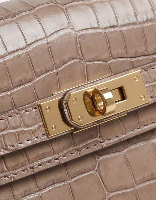 Taupe Snakeskin Leather Gold Detail - Bag - Olivia & Kate
