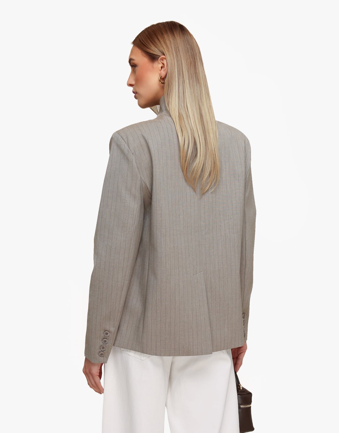 Taupe Strepen Hoge Knoop Split - Blazer - Olivia & Kate