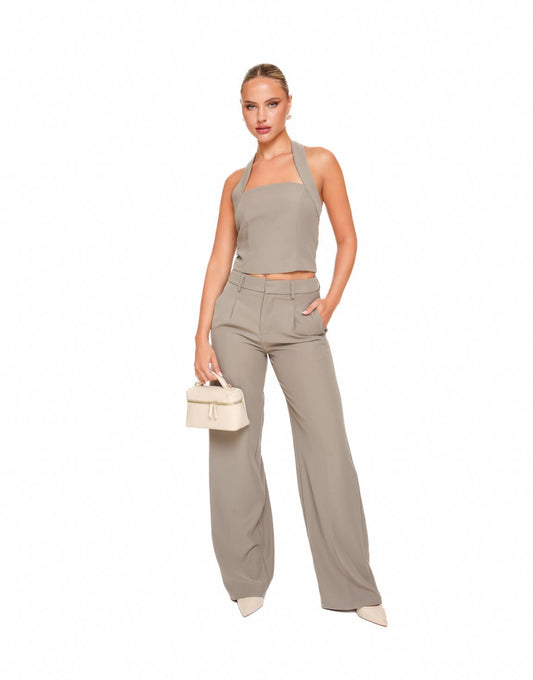 Taupe STUDIO Wijde - Pantalon - Olivia & Kate