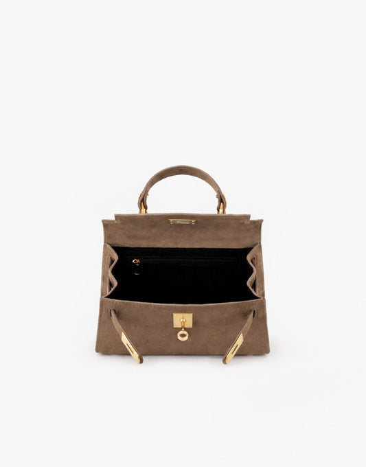 Taupe Suede Gouden Detail - Tas - Olivia & Kate