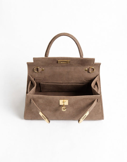 Taupe Suede Gold Detail - Bag - Olivia & Kate