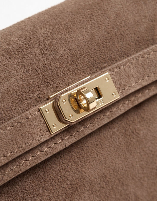 Taupe Suede Gold Detail - Bag - Olivia & Kate