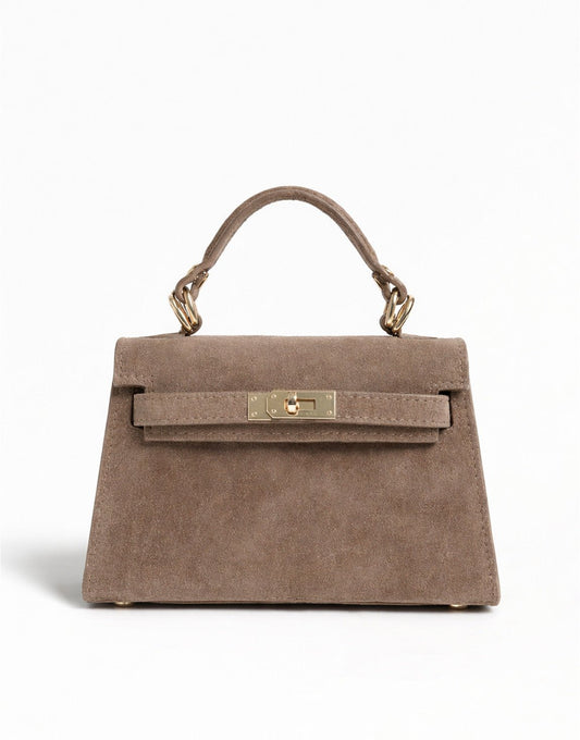 Taupe Suede Gold Detail - Bag - Olivia & Kate