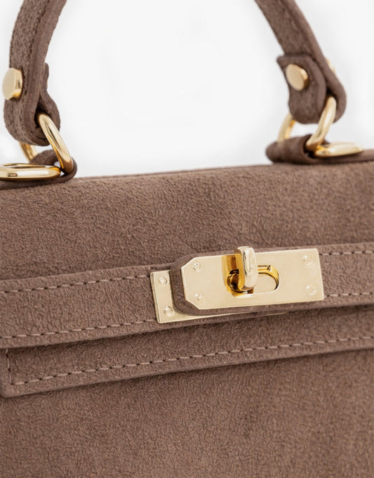 Taupe Suede Gouden Detail - Tas - Olivia & Kate