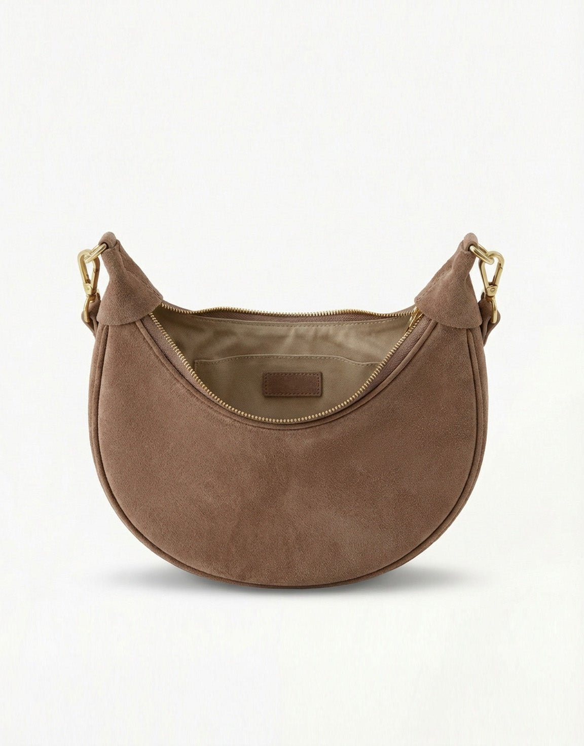 Taupe Suede Half Round Leather - Bag - Olivia & Kate