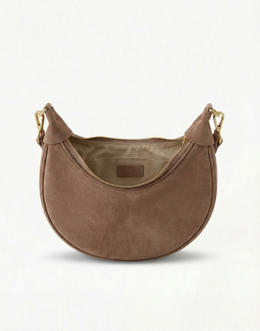 Taupe Suede Half Round Leather - Bag - Olivia & Kate