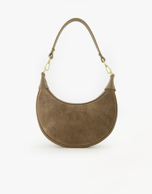 Taupe Suede Half Ronde Leren - Tas - Olivia & Kate