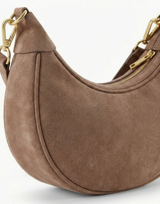 Taupe Suede Half Ronde Leren - Tas - Olivia & Kate