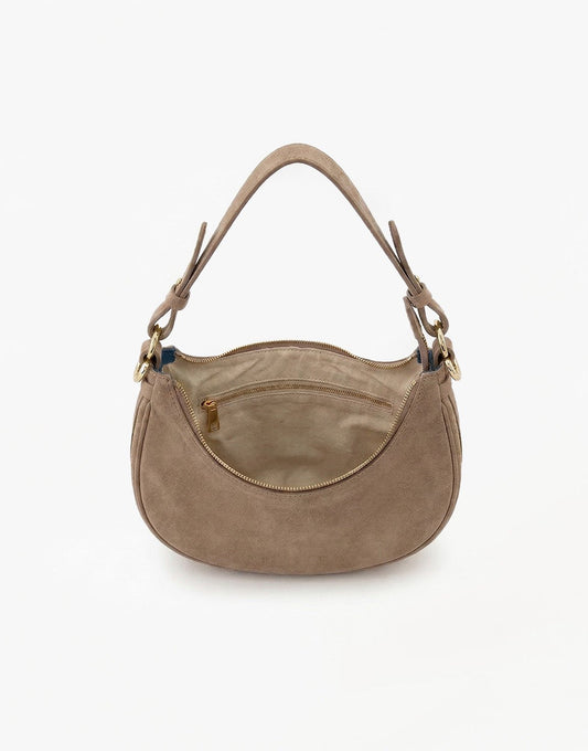 Taupe Suede Kleine Half Ronde - Tas - Olivia & Kate