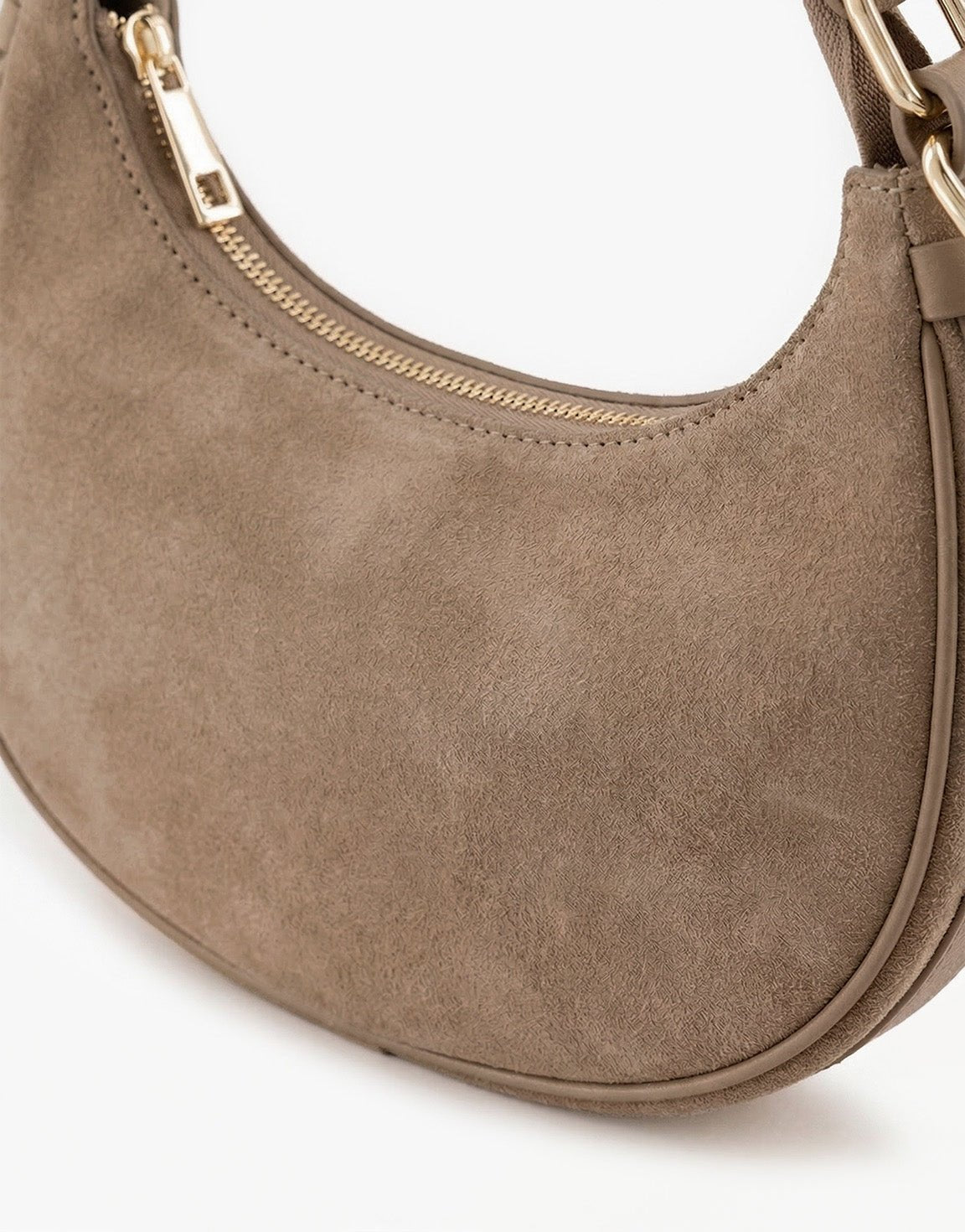 Taupe Suede Kleine Half Ronde - Tas - Olivia & Kate