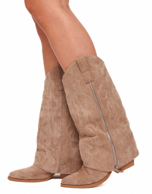 Taupe Suede Overlap - Laarzen - Olivia & Kate