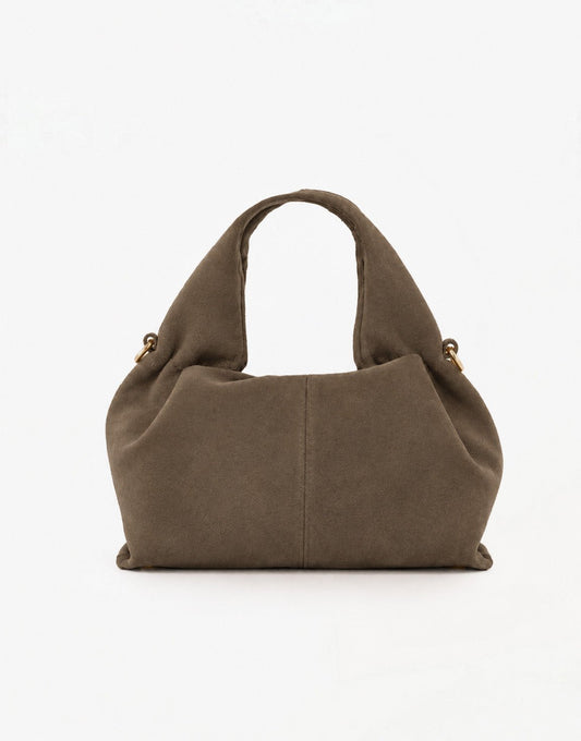 Taupe Suede Ronde Schouder - Tas - Olivia & Kate