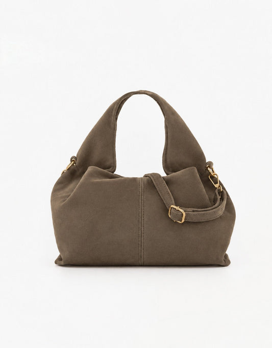 Taupe Suede Ronde Schouder - Tas - Olivia & Kate