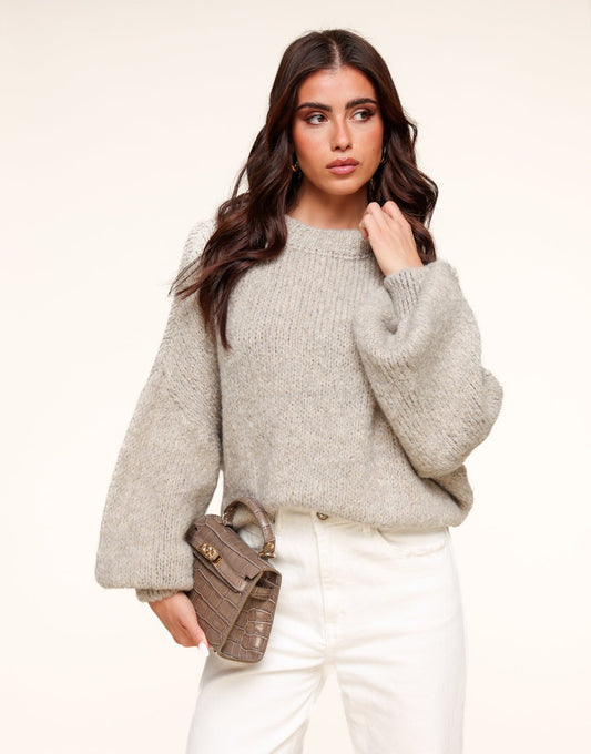 Taupe Wollen Gebreide - Trui - Olivia & Kate