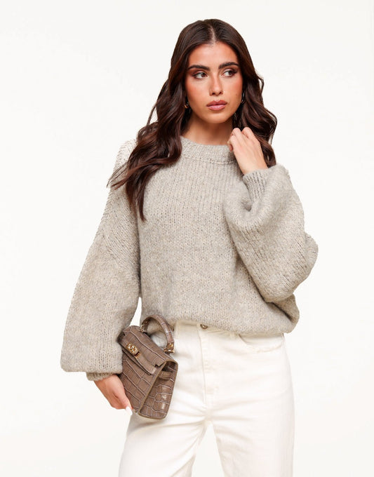 Taupe Wool Knitted - Sweater - Olivia & Kate