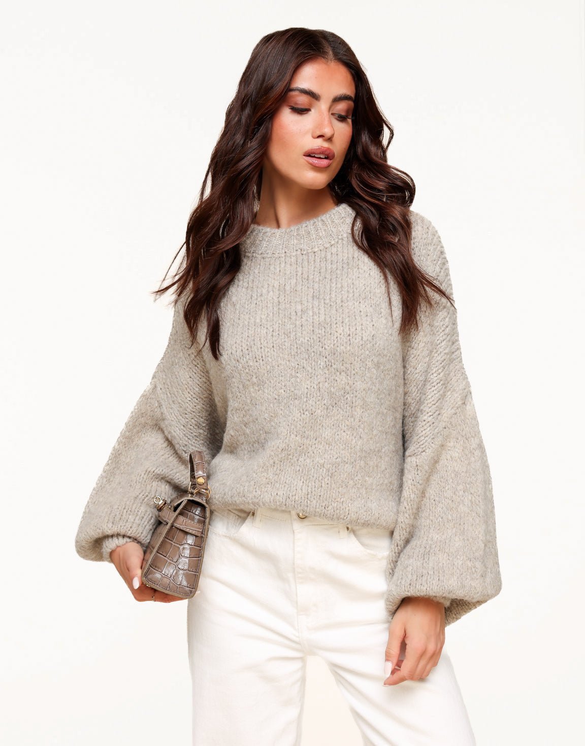 Taupe Wool Knitted - Sweater - Olivia & Kate