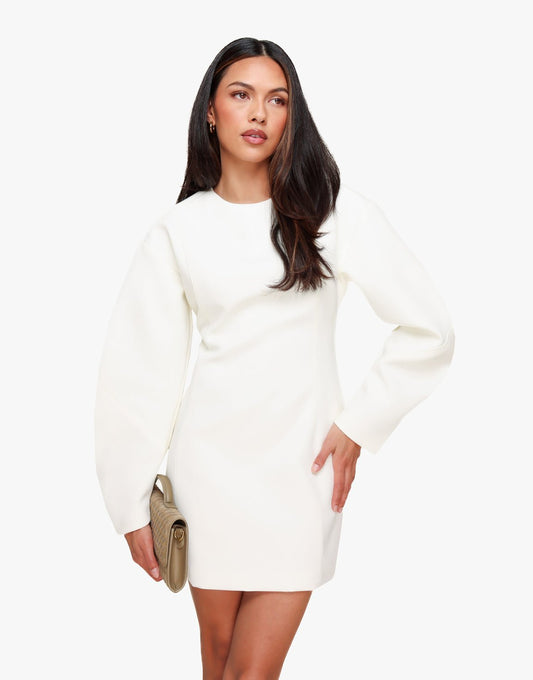 Witte Aangesloten Regular Ballonmouwen LS - Jurk - Olivia & Kate