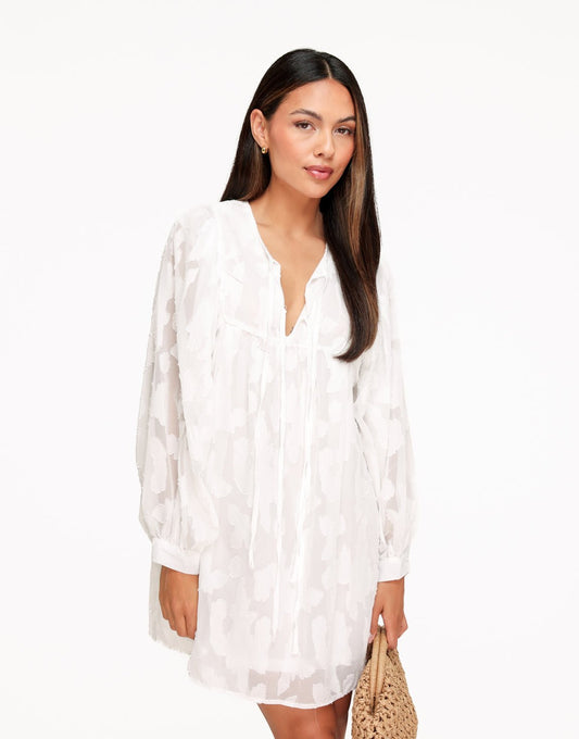Witte Flowy Gestrikte LS - Jurk - Olivia & Kate