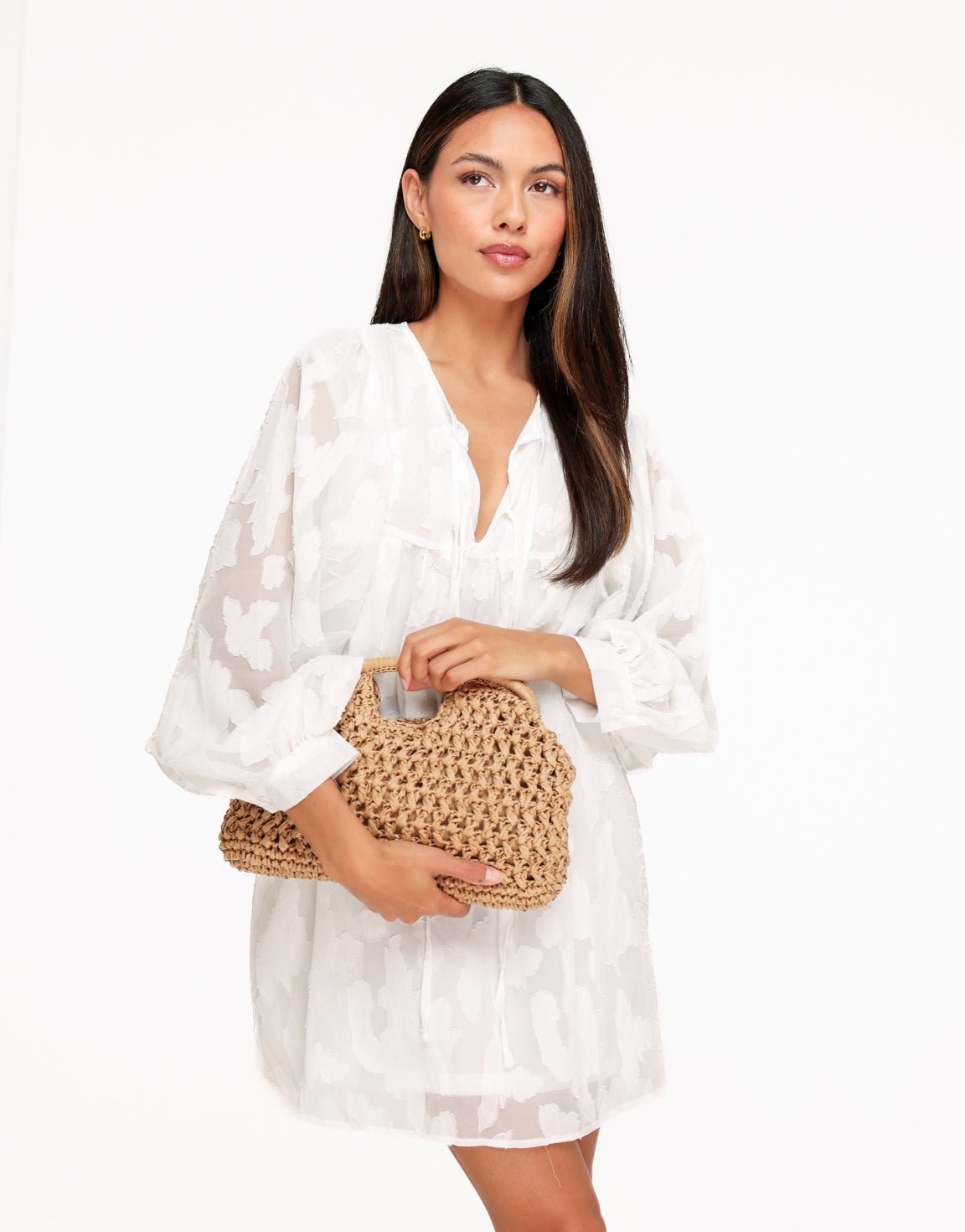 Witte Flowy Gestrikte LS - Jurk - Olivia & Kate