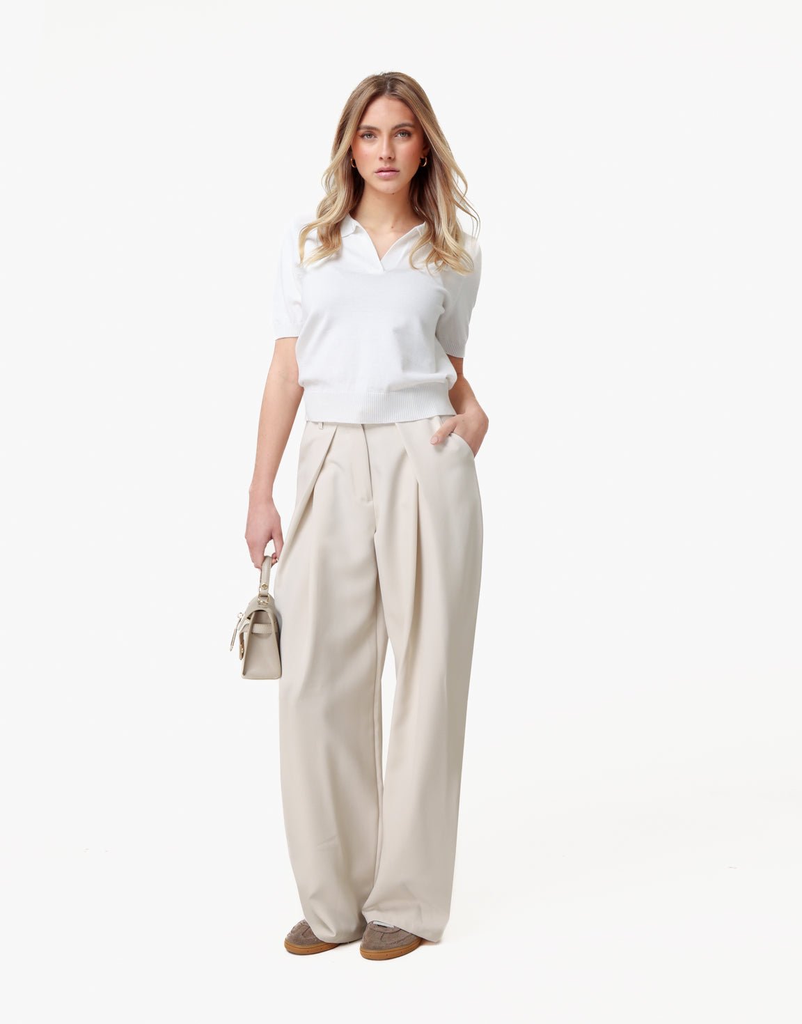 Witte Gebreide SS Polo - Top - Olivia & Kate