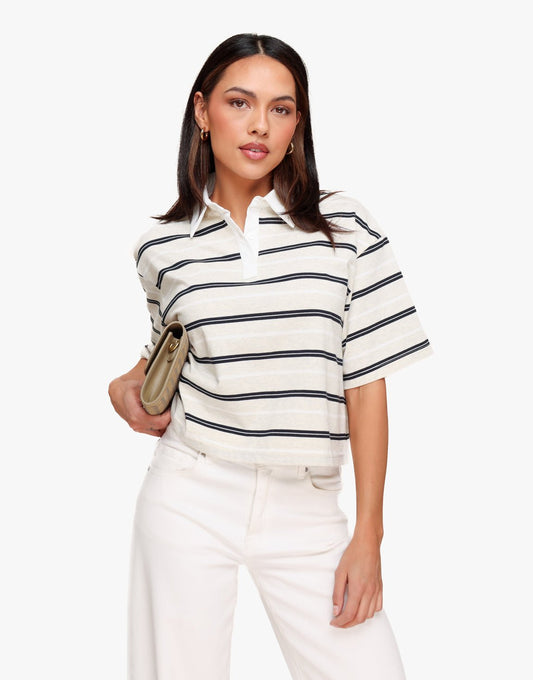 Witte Gestreepte Kraag SS - T-shirt - Olivia & Kate
