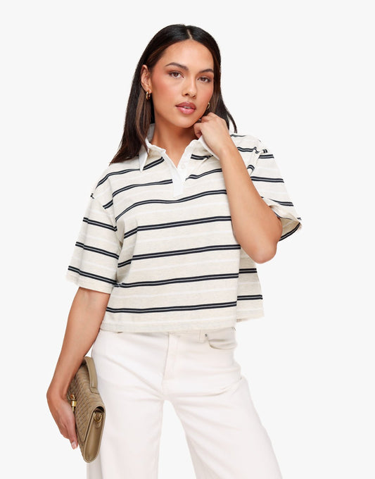 Witte Gestreepte Kraag SS - T-shirt - Olivia & Kate