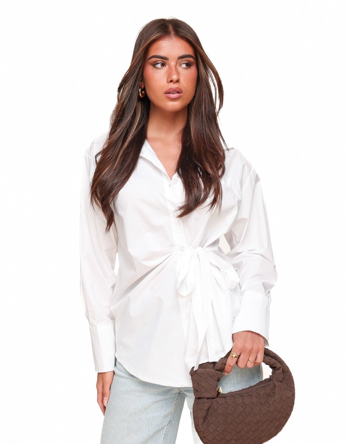 Witte Getailleerde Schuine Strik - Blouse - Olivia & Kate