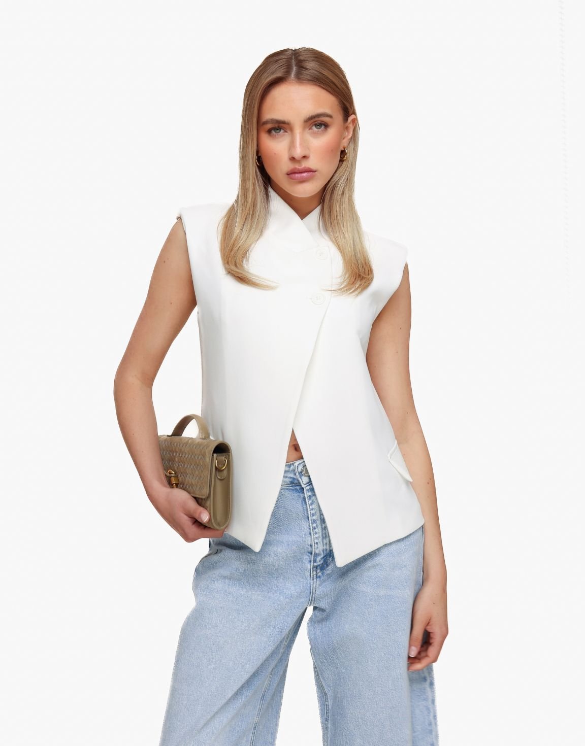 Witte Hoge Knoop Split - Gilet - Olivia & Kate