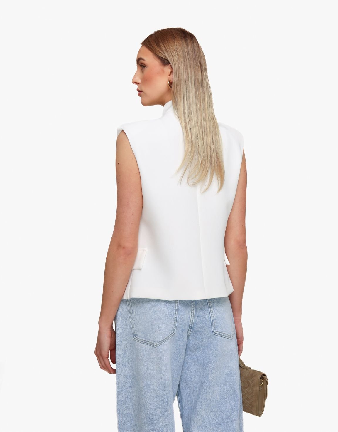 Witte Hoge Knoop Split - Gilet - Olivia & Kate