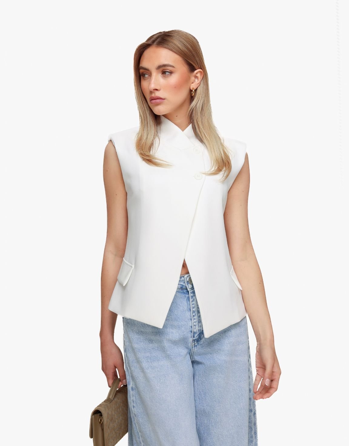 Witte Hoge Knoop Split - Gilet - Olivia & Kate