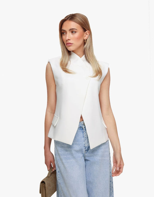 Witte Hoge Knoop Split - Gilet - Olivia & Kate