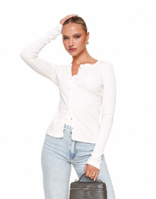 Witte Knopen LS - Top - Olivia & Kate