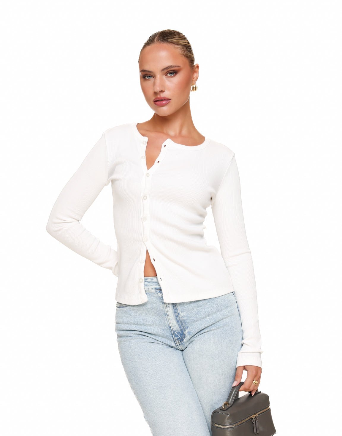 Witte Knopen LS - Top - Olivia & Kate