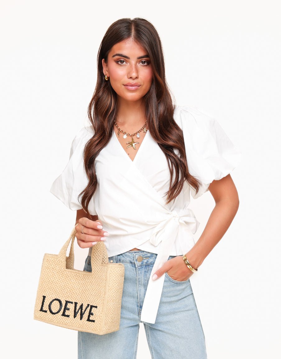 White Short Puff Sleeves Wrap - Top - Olivia & Kate