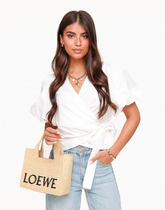 White Short Puff Sleeves Wrap - Top - Olivia & Kate