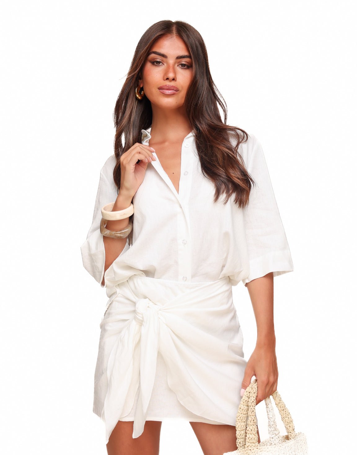Witte Linnen SS - Blouse - Olivia & Kate