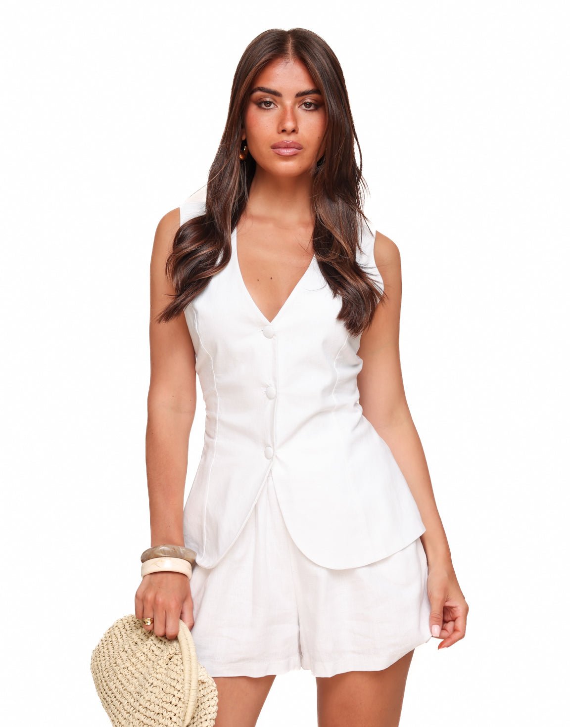 Witte Linnen Strik - Gilet - Olivia & Kate