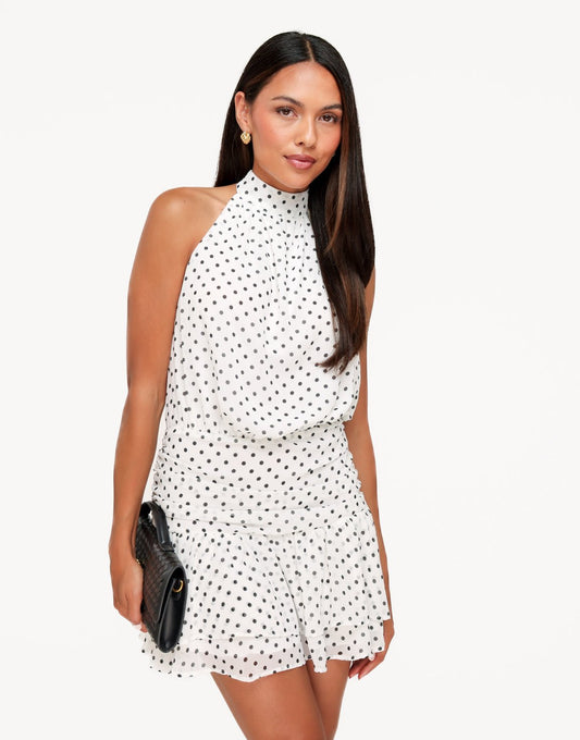 Witte Mini Polkadot Mouwloze Ruffel - Jurk - Olivia & Kate