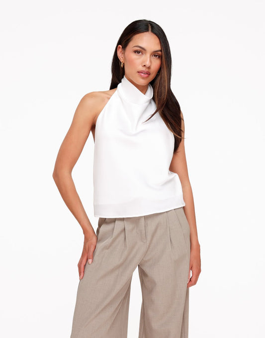 Witte Mouwloze Satijnen Hals - Top - Olivia & Kate