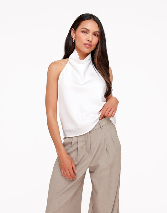 Witte Mouwloze Satijnen Hals - Top - Olivia & Kate