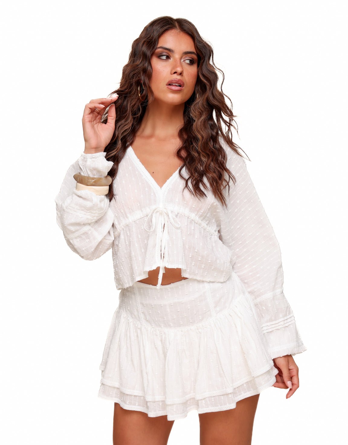 Witte Petite Ruffel V - hals - Set - Olivia & Kate