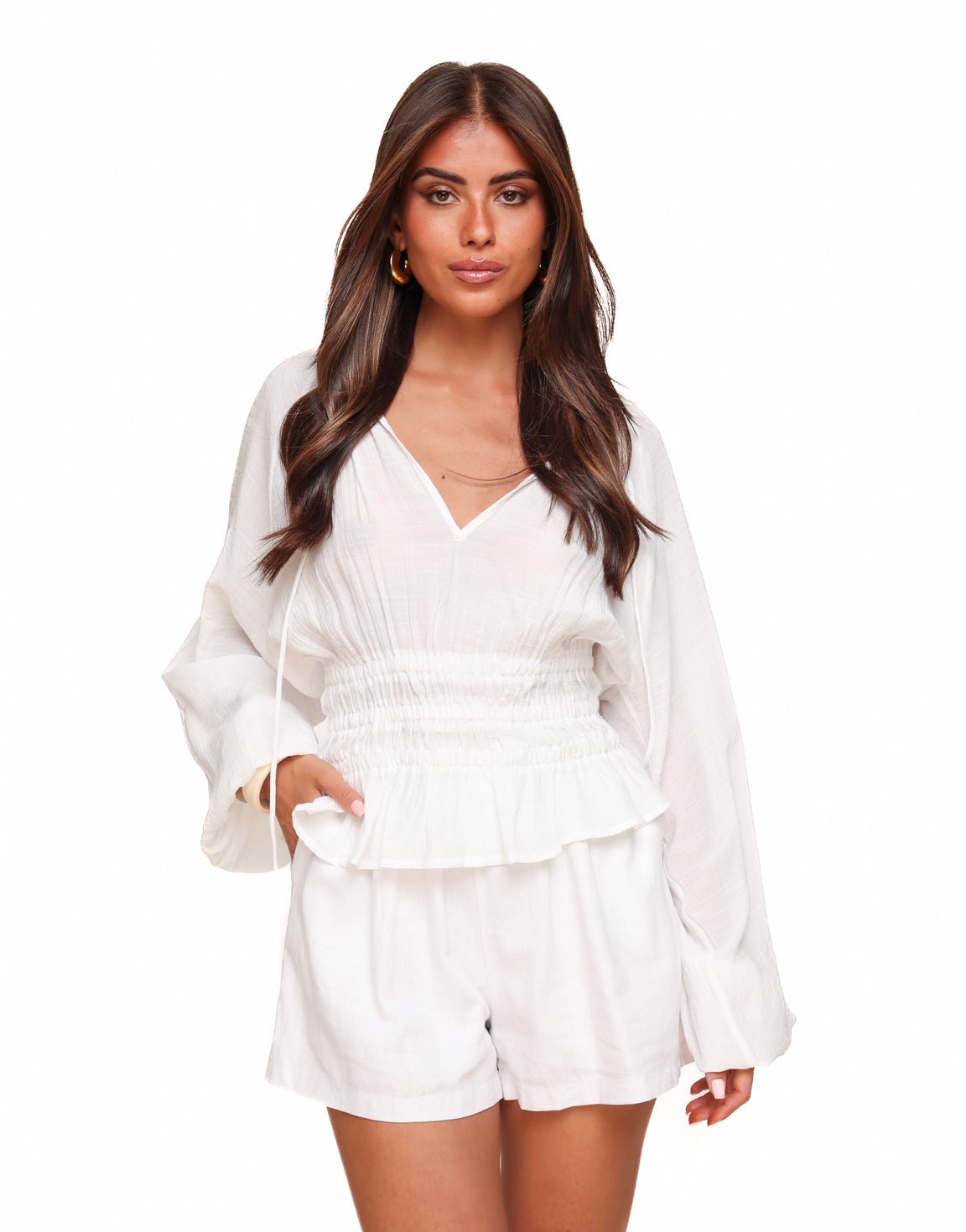 Witte Pofmouwen LS - Blouse - Olivia & Kate