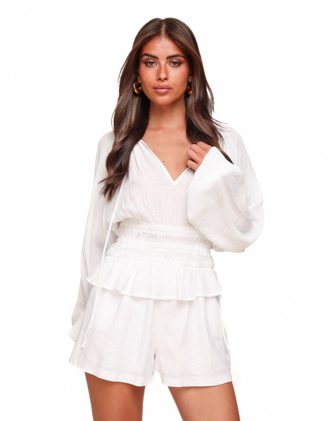 Witte Pofmouwen LS - Blouse - Olivia & Kate